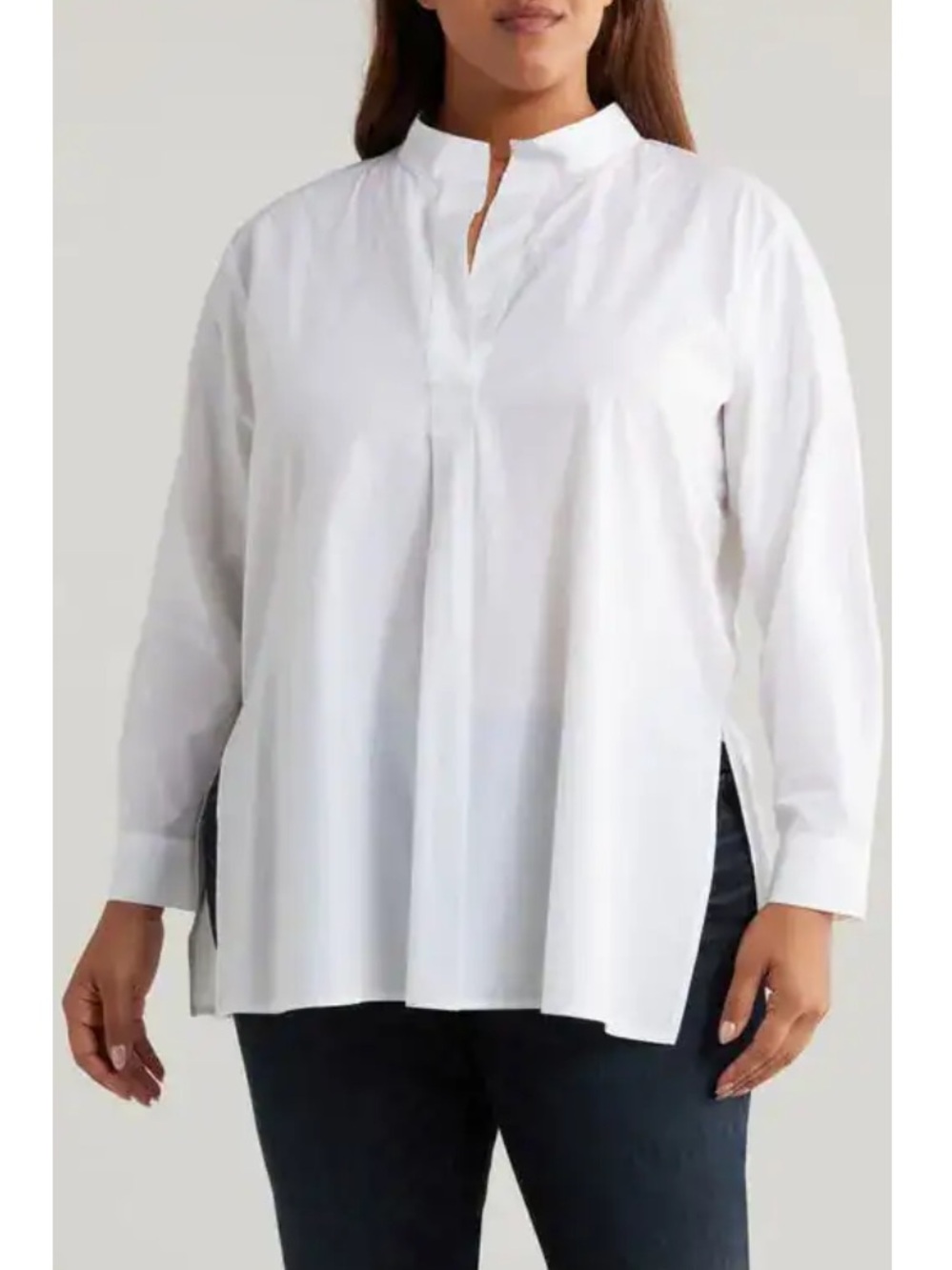 Eileen Fisher Washed Organic Cotton Poplin Stand Collar Tunic Size 1X Coastal